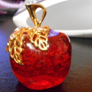 Apple Pendant with white rhinestones in the leaves